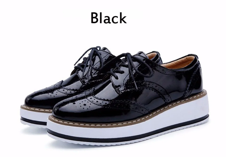 Spring Creeper Women Shoes Patent Leather Platform Shoes Women Flats Fashion Loafers Women Brogues Shoes Oxford Footwear