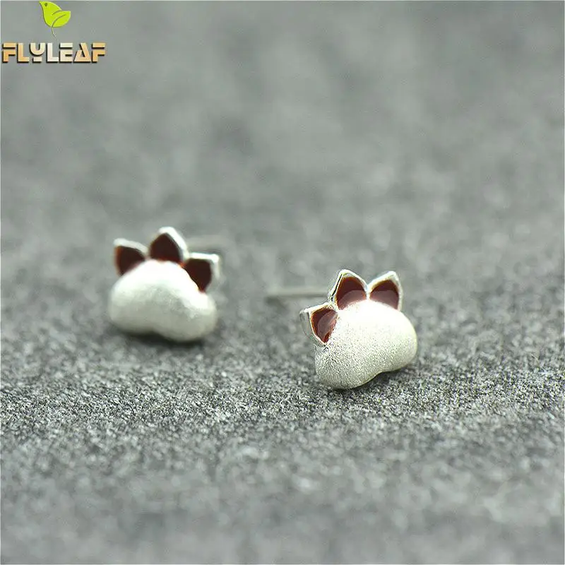 

Flyleaf 925 Sterling Silver Matte Cat Paws Stud Earrings For Women Red Drop Glaze Personality Fashion Jewellery