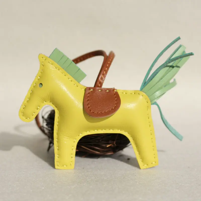 Handmade Lambskin Genuine Real Leather Mini Horse Keychain Animal Key Chain Women Bag pendant Charm Accessories Birthday Gift