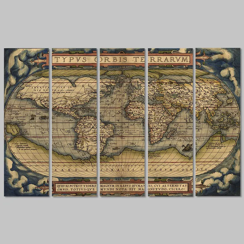 5pcs/set Big size Retro world maps Picture decoration Canvas Painting