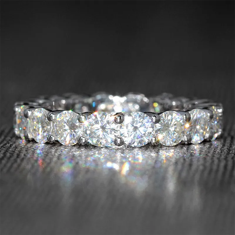 DovEggs Solid 14 K 585 Белое золото FG цвет Выращенный в лаборатории Муассанит полный Вечность Обручальное кольцо для женщин классическое кольцо с крапановой закрепкой камня вечерние кольца