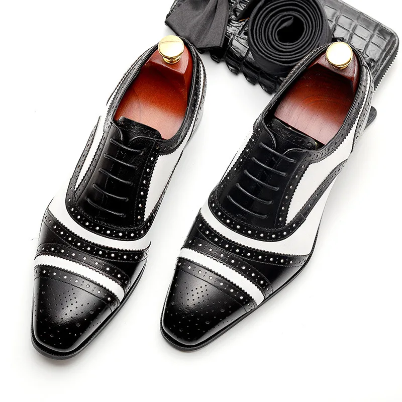 Brock/деловая повседневная обувь из натуральной кожи с гравировкой; мужские оксфорды; модельные свадебные туфли; Мужская дышащая официальная обувь с острым носком в британском стиле