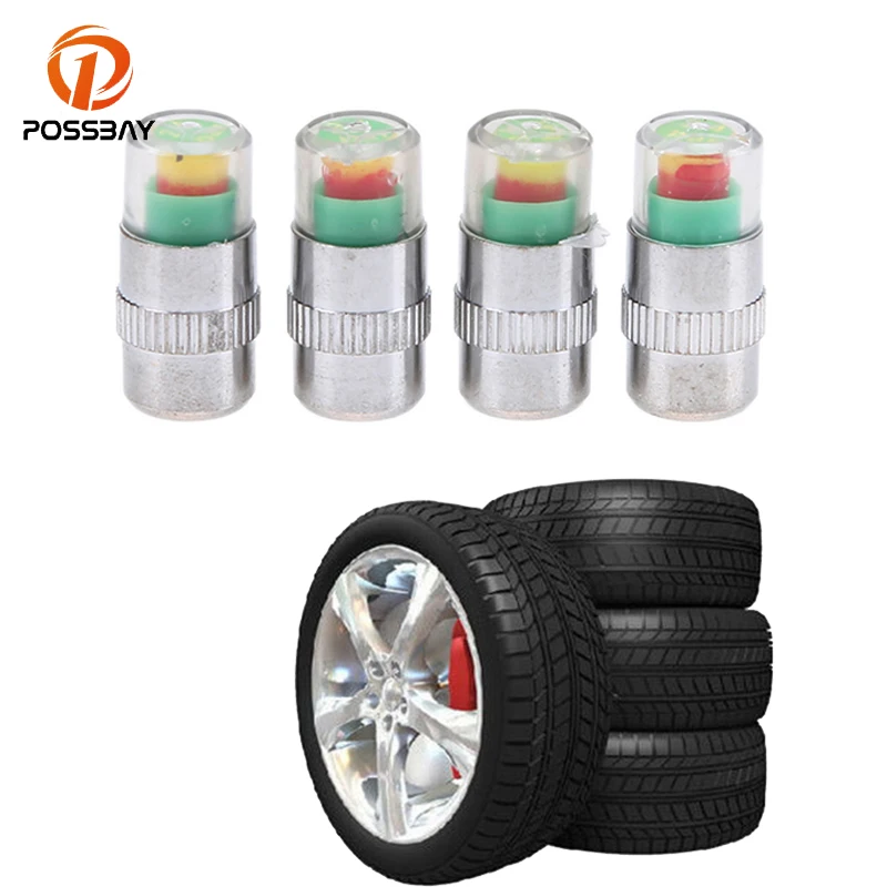 POSSBAY 4 Pcs Car Tire Pressure Monitor Valve Stem Cap Sensor Indicator