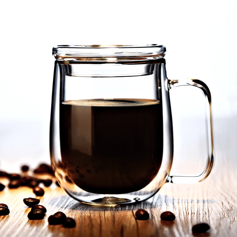 250ml Double Wall Glass Coffee Cup Glass Mug Juice Milk Cup Transparent Heat-resistant Coffee Mug with Lid Home Office Cafe Mug Drinkware (2)