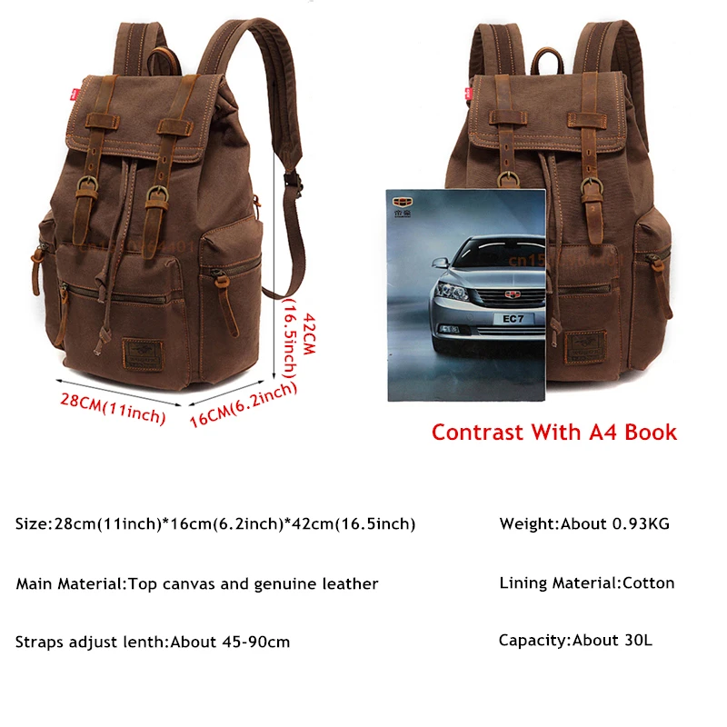 

hot fashion men's backpack vintage canvas school bag travel s large capacity laptop