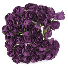 144 шт мини маленькая бумага искусственные розы цветы с бутонами DIY ремесло Свадебный декор дома, фиолетовый