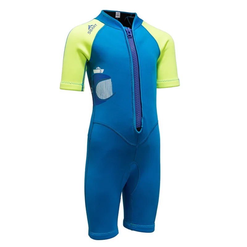 Детский Гидрокостюм 2 мм Термосумка из неопрена купальник, мокрый костюм для весеннего плавания, дайвинга, серфинга, Рашгард шорты купальник комбинезон - Цвет: 1036A-front zip