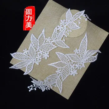 

20pc=10pair Lace Applique Ivory White With leaf leaves flower Lace Accessories Lace Fabric For Bridal Veil headwear Decoration
