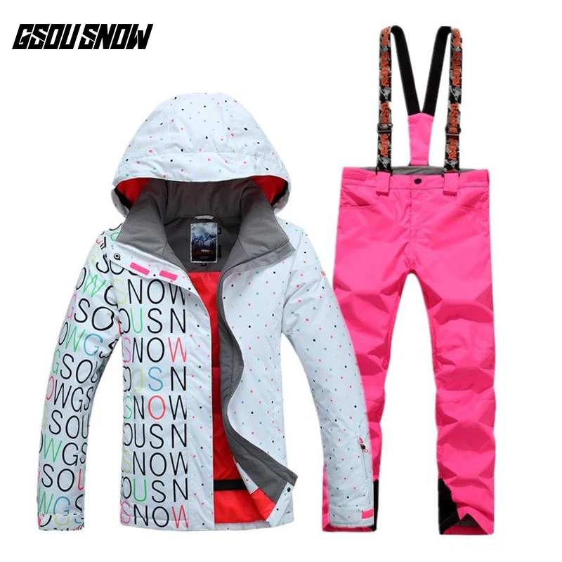 GSOU SNOW женский двойной Лыжный костюм с одной доской уличная Толстая теплая дышащая водонепроницаемая Спортивная Лыжная куртка+ лыжные штаны размер xs-l