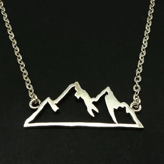 Geometric Snowy Mountain Top Range Necklace Colorado Wasatch Alpine Nature Hiking Camping Travel Wanderlust Landscape Necklaces