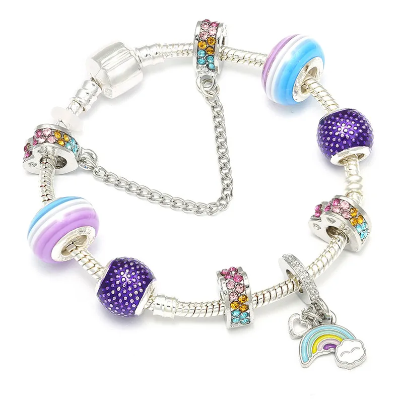 OCTBYNA серебряный браслет в форме сердца для девочек милый Радужный мост бисер брендовый браслет для женщин ювелирные изделия - Окраска металла: A11