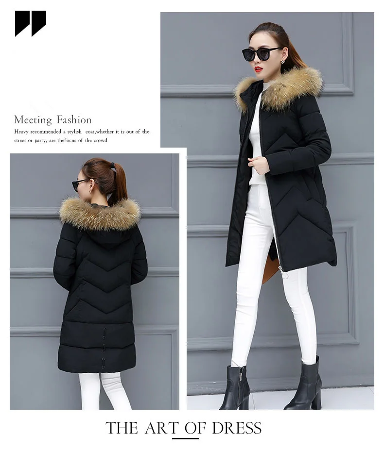 Padded Long Winter Coat Women Plus Size 3XL Ladies Coats With Fur Fake Collar Hooded Jacket Zipper Coat For Female 2018 New CH601 (7)