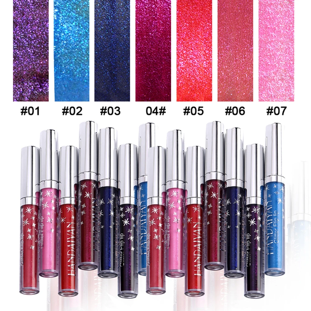 HANDAIYAN Glitter Lipstick Non stick Diamond Shinning Lipgloss Shimmer Waterproof Makeup