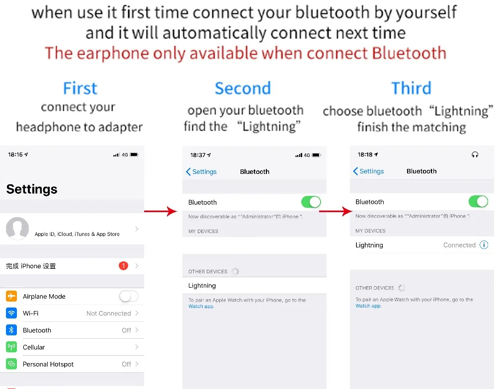 3 шт., проводные bluetooth-наушники, стерео наушники с микрофоном, наушники для освещения iPhone 6 6s 6s plus 7 8 Plus