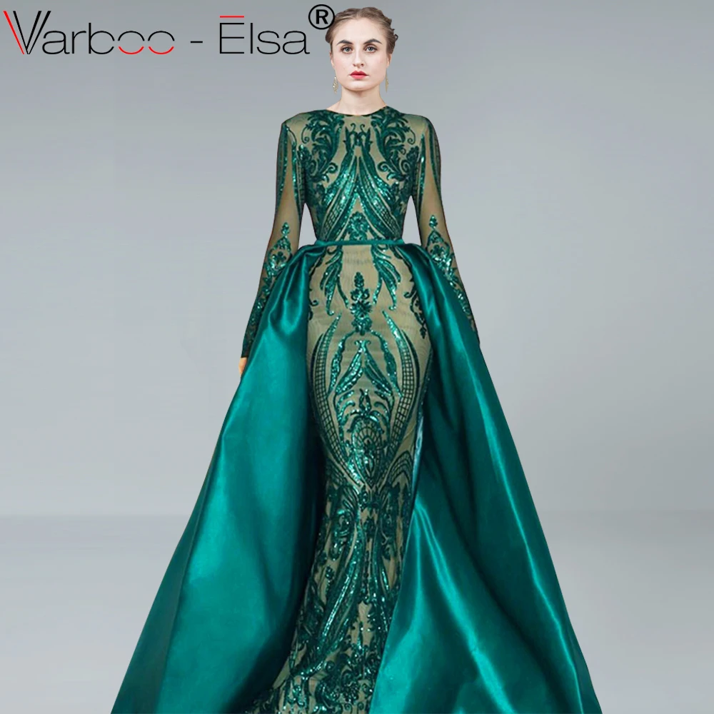 VARBOO_ELSA/роскошное зеленое вечернее платье трапециевидной формы с блестками и