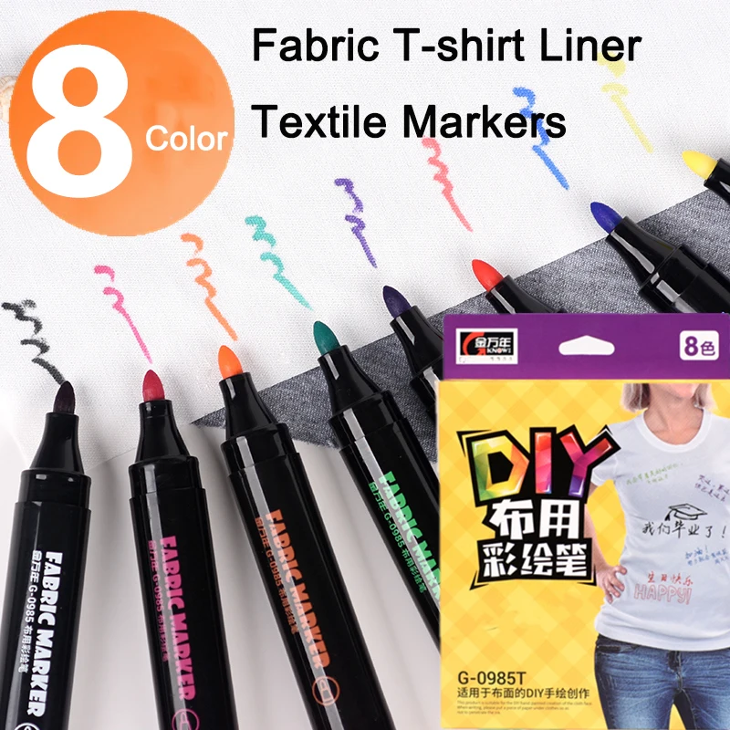 

Genvana/Know Fabric T-Shirt Liner Marker 8 Colors Textile Paint Cloth Water Resistant Pigment Marker DIY Painting Supply