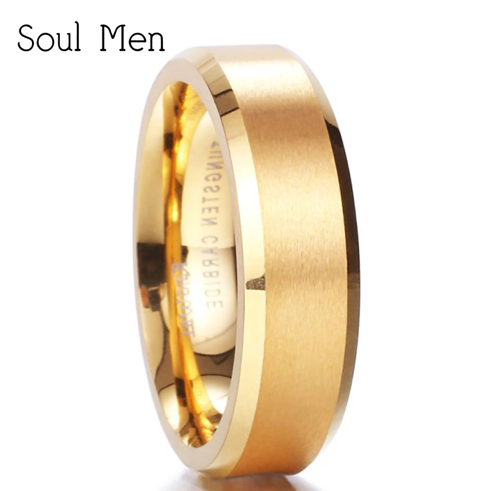 

6MM Unisex Mens Gold Color Tungsten Carbide Wedding Band Rings For Women Simple Aliiance Comfort Fit Party Jewelry TU056R