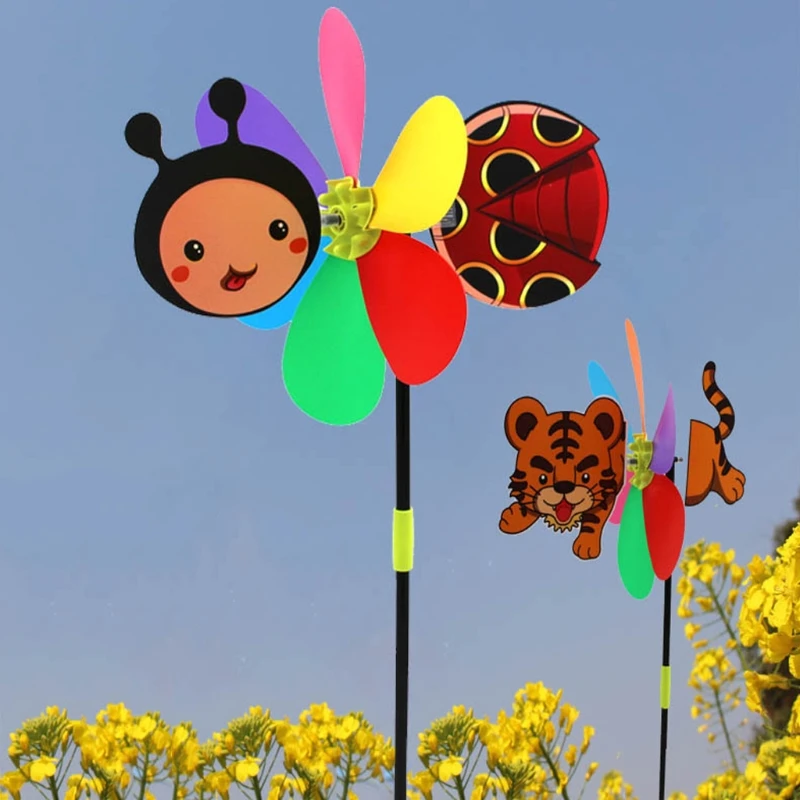 Милые разноцветные Мультяшные животные ветряная мельница ветряная вертушка домашний декор для сада, двора, улицы