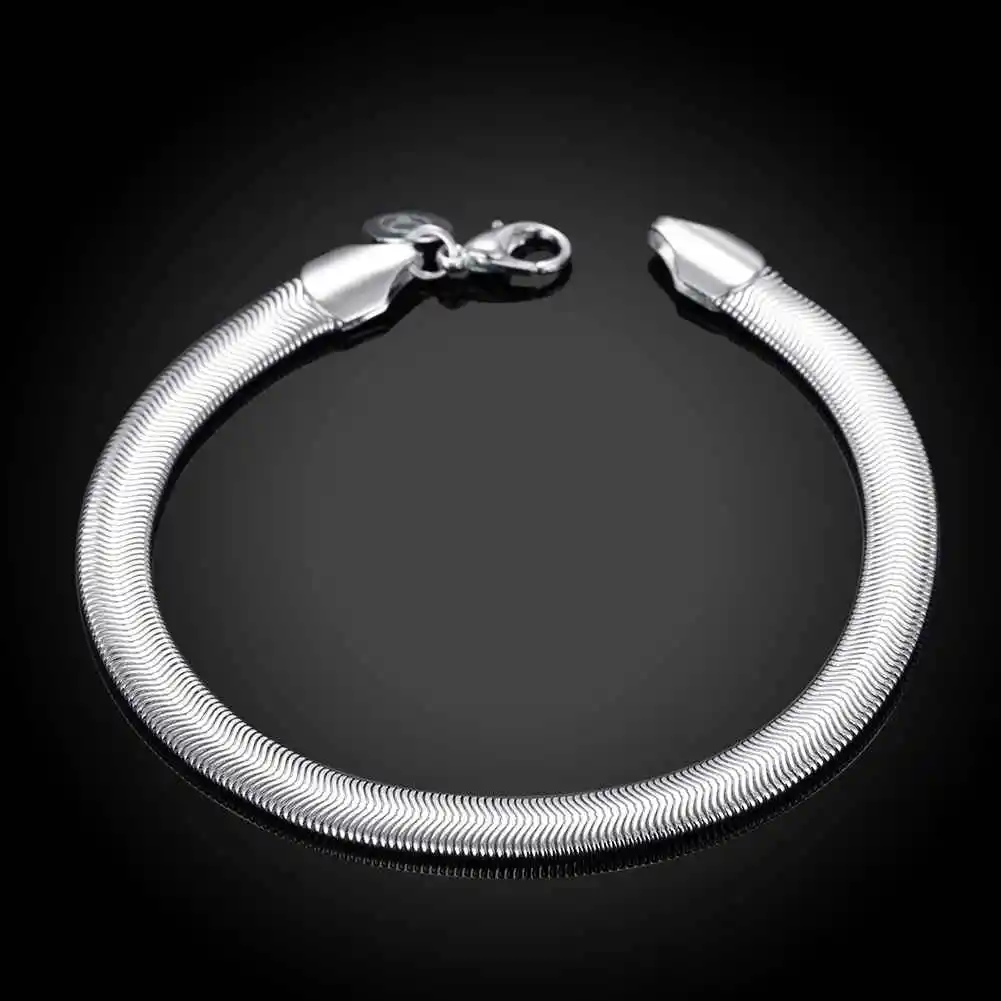 2017 New Arrivel Wholesale 925 jewelry silver plated 6mm bracelet Charm Flat Soft Snake Chain Bracelets Jewelry Bracelet SMTH164|snake chain