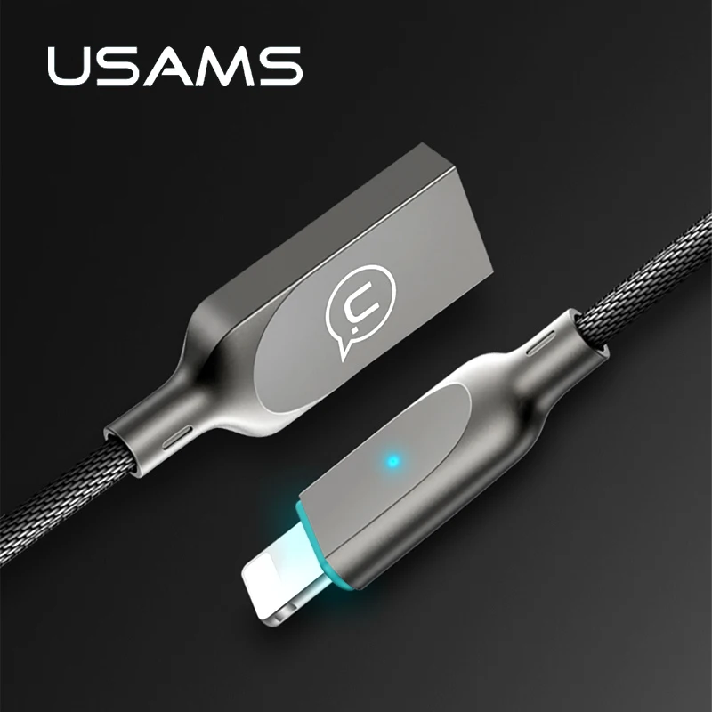 Auto disconnect USB Cable Fast Charger Nylon Sync Data Wire for iPhone 8 7 6 5 X USAMS Smart Phone Cable for iOS 11 10 9   