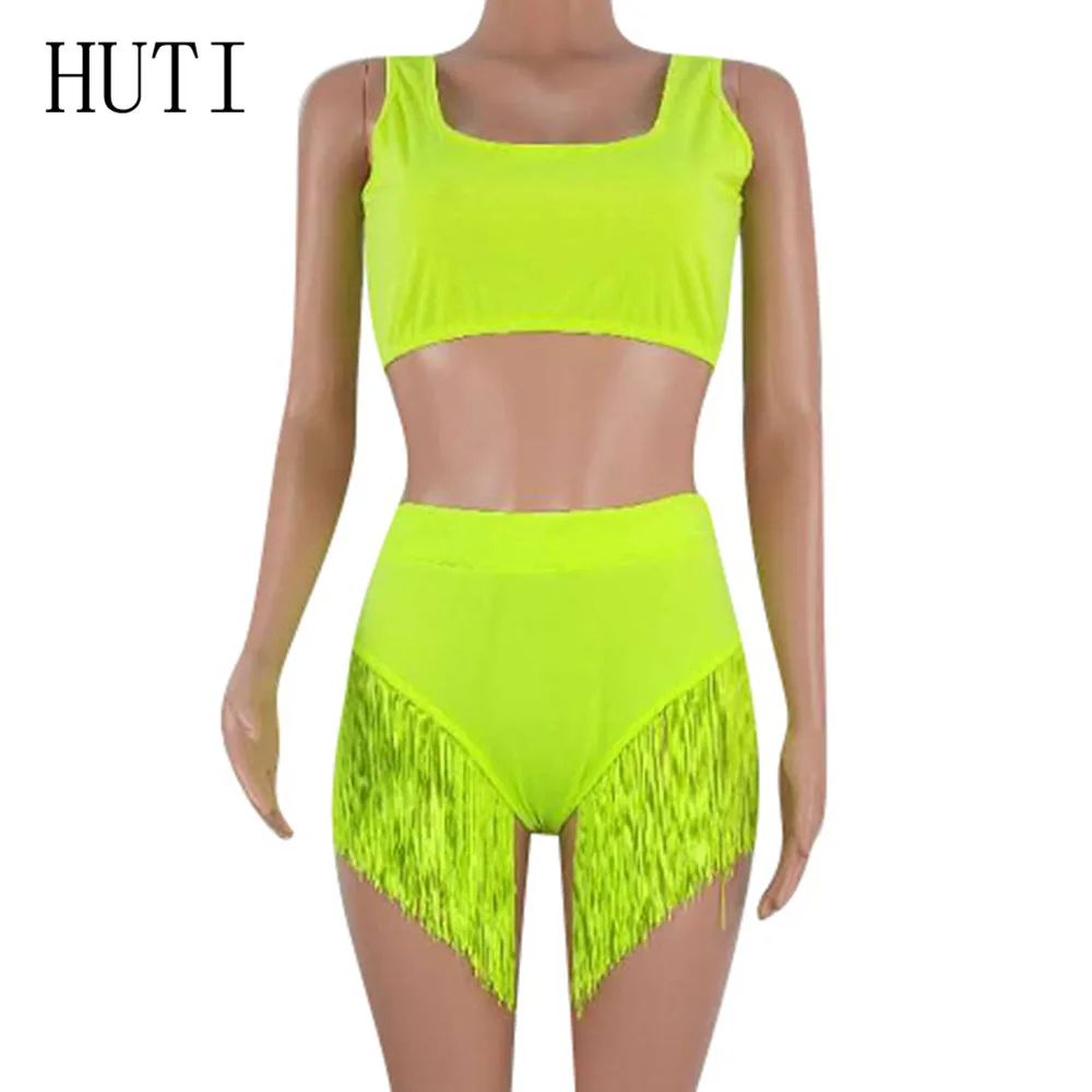 HUTI Women Two Pieces Sets Sexy Sleeveless Hollow Out Top+tassel Bodysuits Summer Beach Club Wear Playsuits Combinaison Femme HUTI Women Two Pieces Sets Sexy Sleeveless Hollow Out Top+tassel Bodysuits Summer Beach Club Wear Playsuits Combinaison Femme