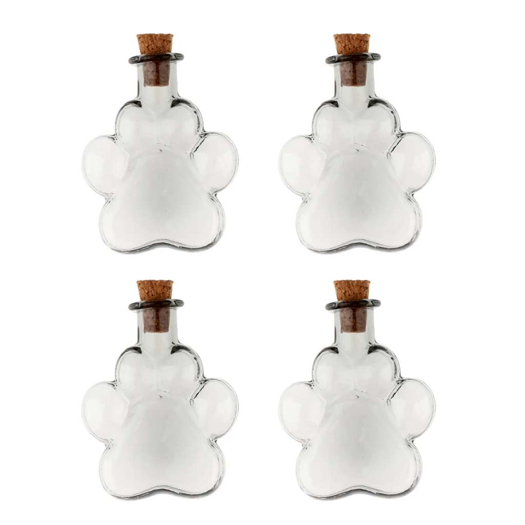 4Pcs Mini Paw Empty Glass Wishing Bottle Vial Pendant Charms Jars with Cork Stoppers DIY Craft