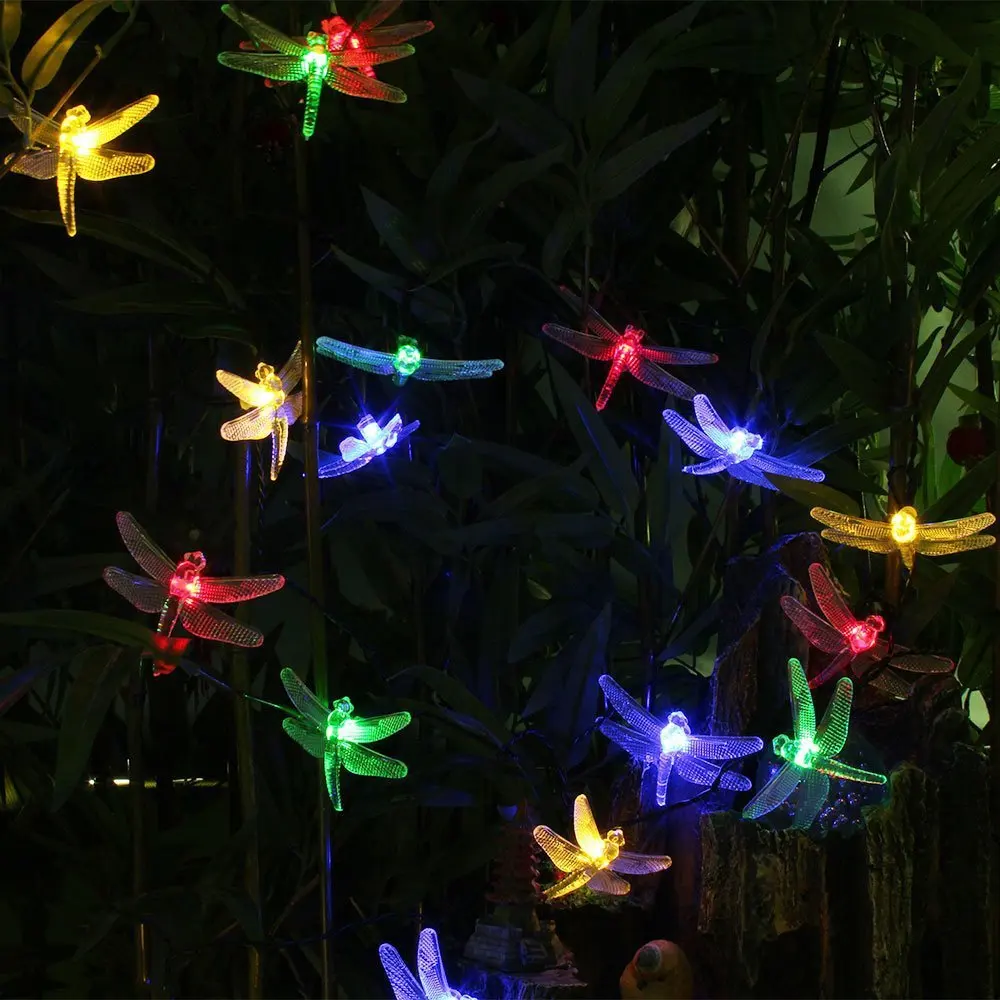 

20 LED Solar Fairy String Light Colorful Dragonfly Outdoor Garden Decor Lamp