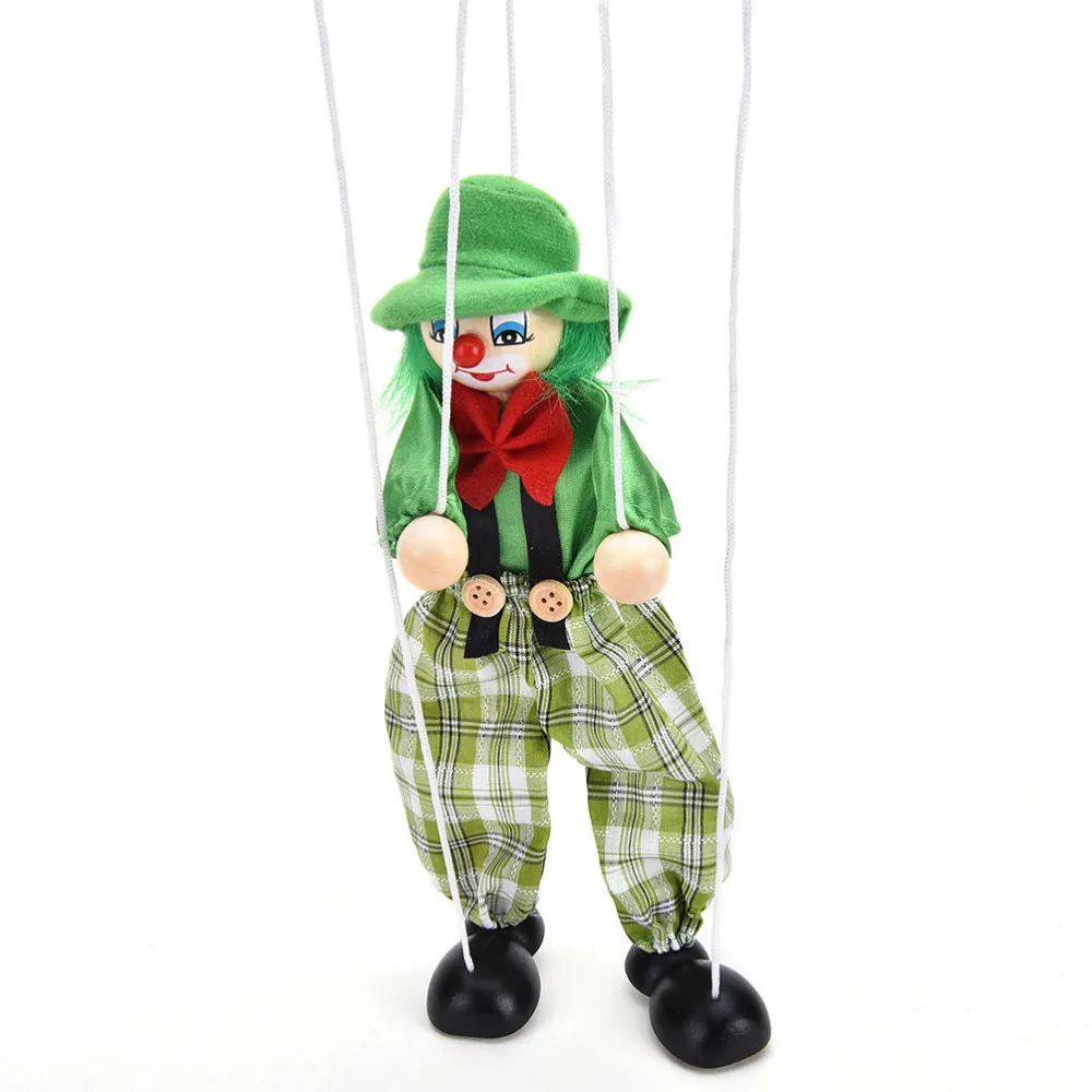 Потяните струнную кукольную клоуна деревянные марионетку игрушки шарнирная Кукла Винтажная красочная детская Подарочная игрушка ручной работы
