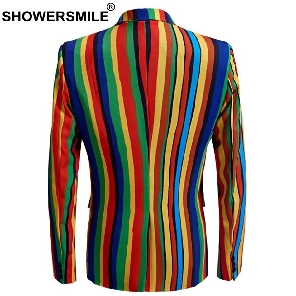 SHOWERSMILE Colorful Blazer Men Dj Club Stage Singer Clothes Men Party Striped Suit Jacket Fashion Singer Costume Plus Size 5XL