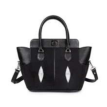 Модная черно-белая дизайнерская женская сумка на одно плечо из натуральной кожи ската, женская сумка из кожи катания на коньках, Женская сумочка, Трапециевидная сумочка