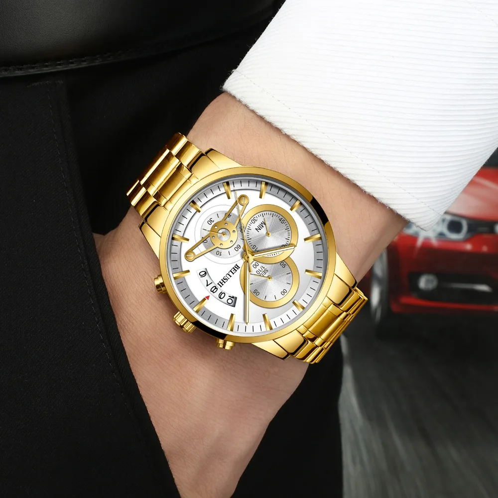 

High-end luxurious Men's Quartz Wristwatches Digital Watches calendar 3bar water resistant Businessfashion Luxury men gold watch