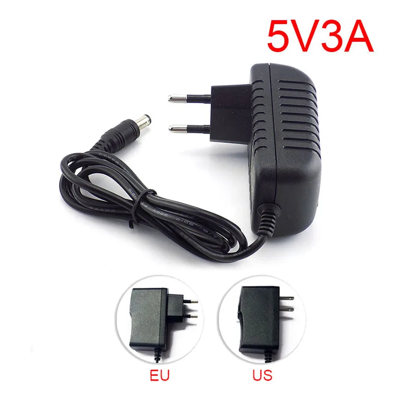 

AC to DC 5V 3A 3000mA Power Adapter supply EU Plug 100V-240V Converter charger switch 5.5mm x 2.1-2.5mm For Strip LED TV Box MXQ