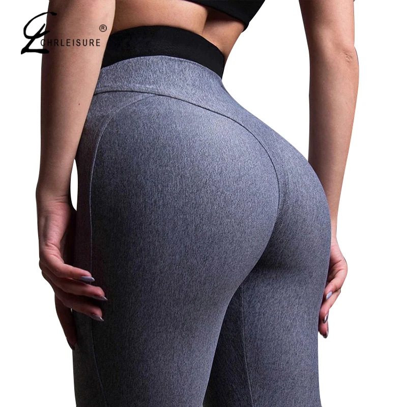 CHRLEISURE Sexy Push Up Women Leggings Solid Color Patchwork Legging