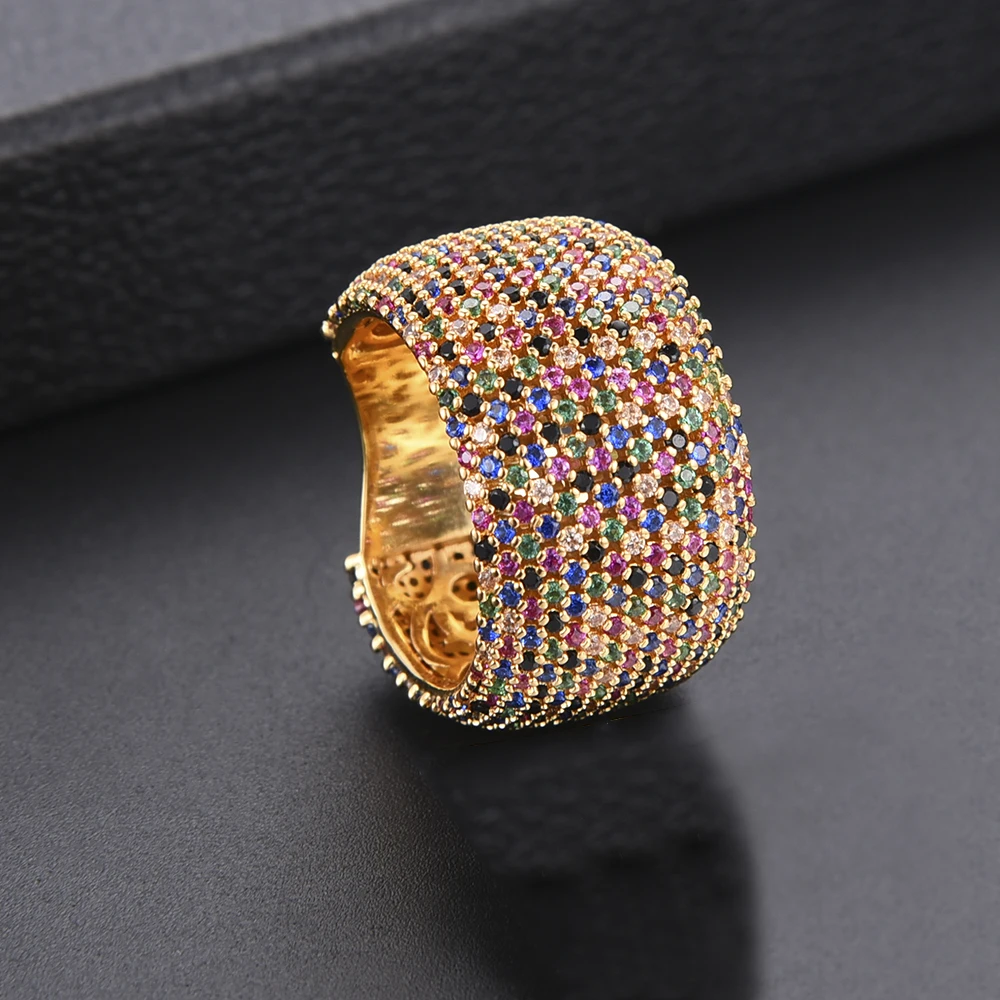 Роскошные Дубаи индийские с широкой поверхностью кубические циркониевые кольца для женщин Помолвочное, обручальное кольцо кольца на палец Mujer