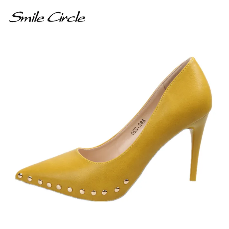 

High Heels Shoes Woman Rivets 2017 Spring Autumn Women Pumps Thin Spike Heel Pointed Toe Spring Free Shippinng Basic Section