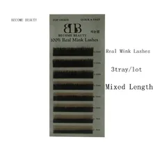 3 лотка/лот Смешанные 6 длина один лоток настоящая норка для ресниц подлокотник ресницы для наращивания ресниц
