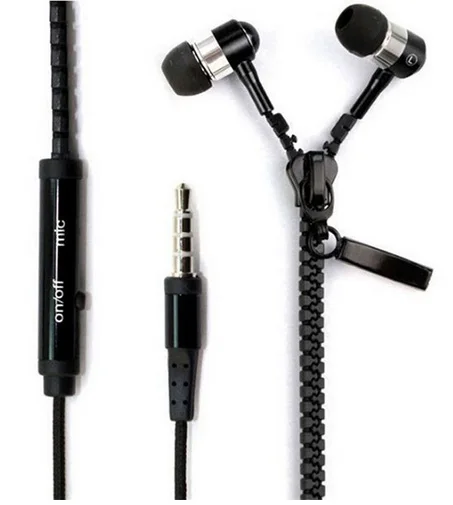 

3.5mm Jack Zipper headphones In-Ear earbuds Bass Music Earphone with Mic headset handsfree ear buds for Huawei Xiaomi cellphone