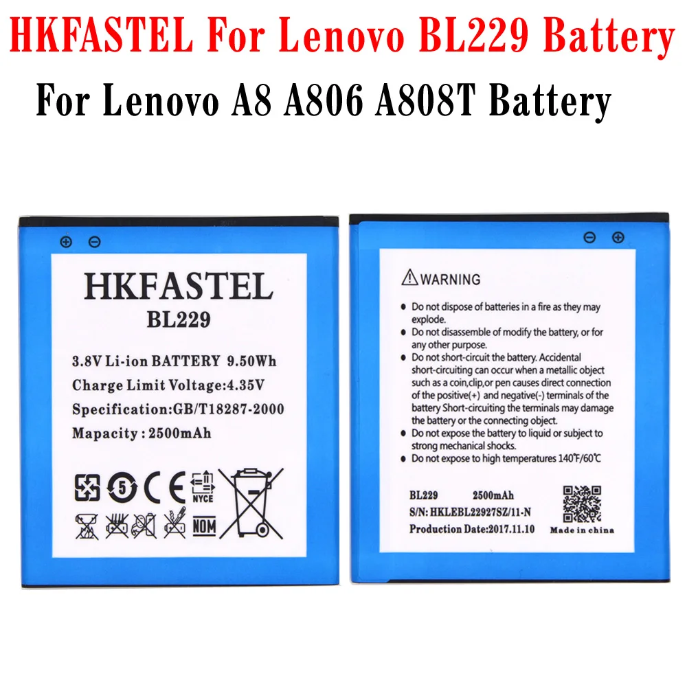 Новый аккумулятор HKFASTEL BL229 BL 229 Для Lenovo A8 A806 A808T оригинальная фотобатарея запасные