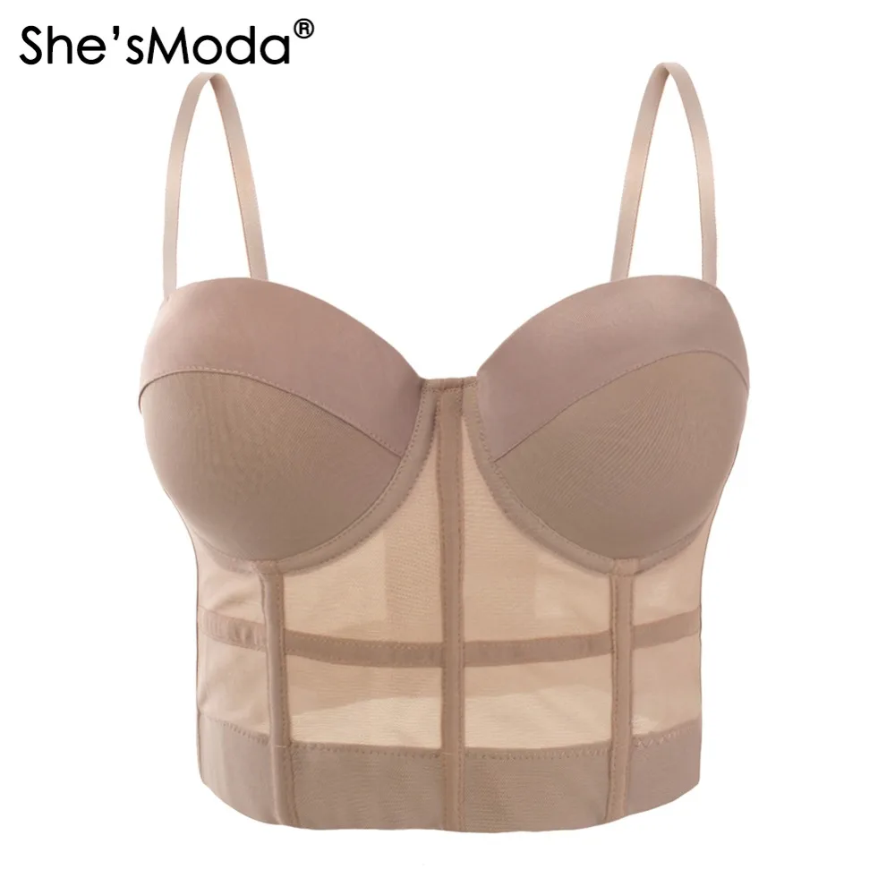 She'smoda Сетки Push-Up Bralet Для женщин корсет бюстье бюстгальтер ночного клуба вечерние укороченные топ, жилет плюс Размеры