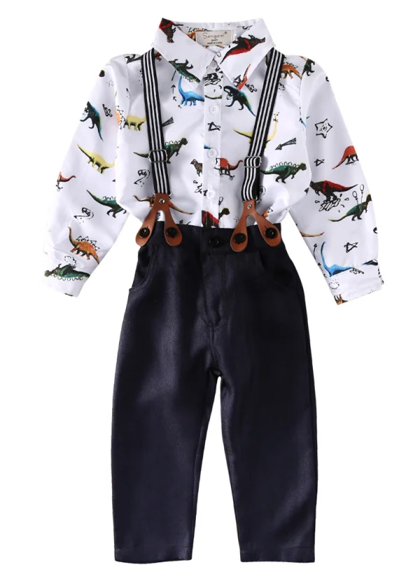 Gentleman Kids Baby Boys Clothes Sets 2017 Hot Sale Long Sleeve Printed Shirt Tops Braces Trousers