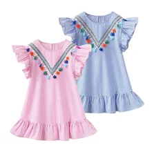 Robes d'été à manches volantes, avec rayures mignons, pour enfants, fête pour filles, princesse, hauts