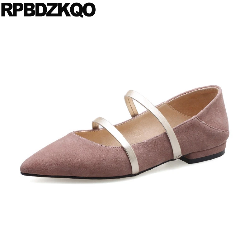 

Flats Slippers Suede Pink Sandals Mary Jane Genuine Leather Pointy Summer Slides Designer Shoes Women Luxury 2018 Mules Gray