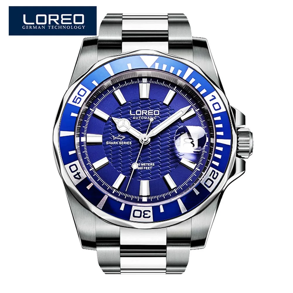 LOREO Imported Movement Mechanical Watches Mens Sapphire Glass 200m Waterproof Stainless Steel Military Automatic Watch Relogio 