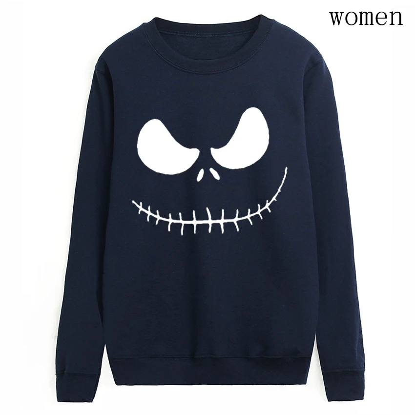 Femme harajuku casual brand clothing New arrival Jack Skellington Women pullovers Evil Smile hoodies autumn kpop sweatshirt - Цвет: dark-blue