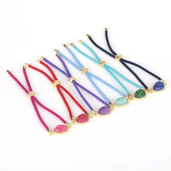 

dankaishi Pentagan Shape Nature Stone Charm Bracelet Adjustable Macrame Rope Chain Link Bracelet Bangle Colorful Stone Rope