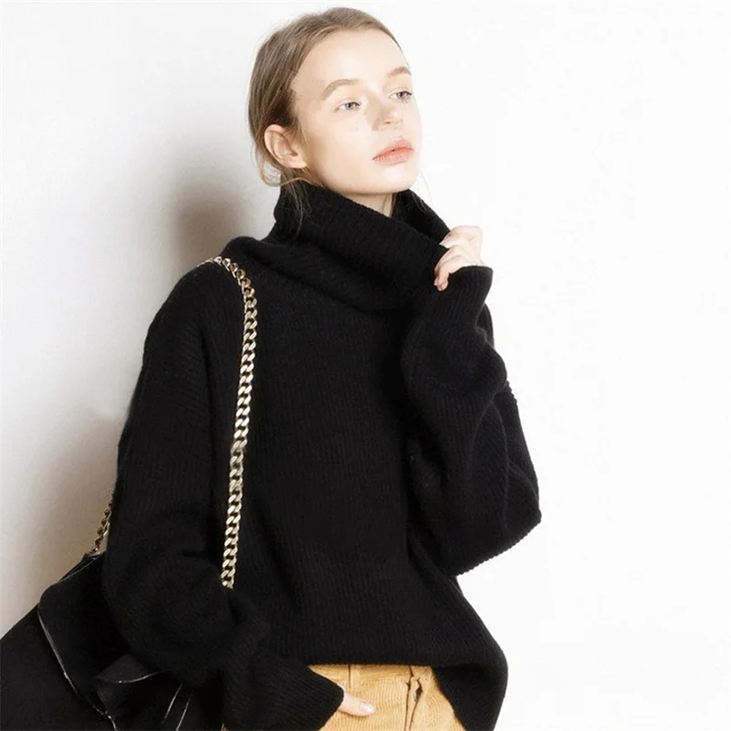 autumn and Winter Thick High Collar Pullover Women loose Cashmere Sweater Fashion Warm Large Size Knit Bottoming Sweater