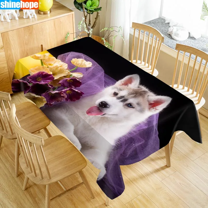  Dogs Animal Pattern Tablecloth Husky Table Cloth Dustproof Washable Cloth Rectangular Table Cover f