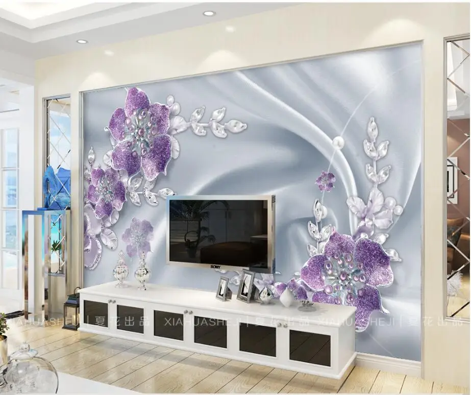 Beibehang пользовательские фото обои 3D Фреска стикер фиолетовый алмаз цветок ювелирные изделия фон стены papel де parede