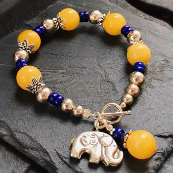 

original jewelry) Natural non-optimized amber honey wax chicken oil, yellow Lapis Lazuli 925 silver jewelry bracelet