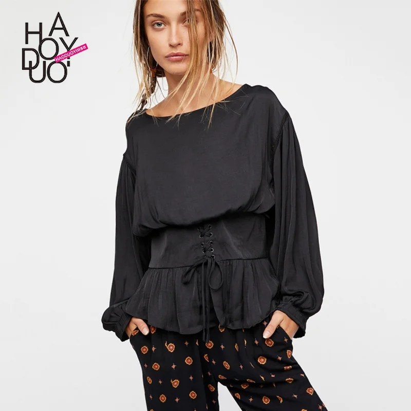 Women S Blouses Plus Size Tops Korean Cheap Belt Puffy Sleeves Backless Shirt Bluzka Damska Camisas